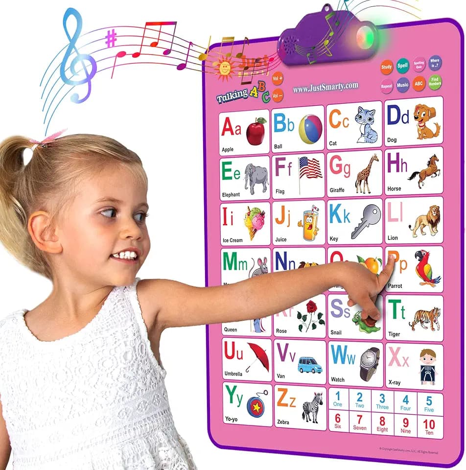 Just Smarty Interactive Alphabet Wall Chart, ABC & 123, Pink with Light