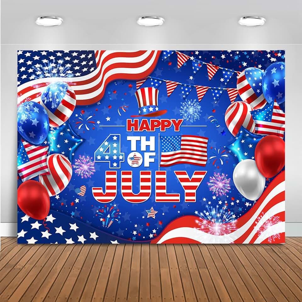 Mocsicka Happy 4th of July Backdrop Patriotic Happy Independence Day Party Decorations Banner Large Size Fourth of July for Independence Day Photography Backrgound (Blue, 7x5ft(82"x60"))