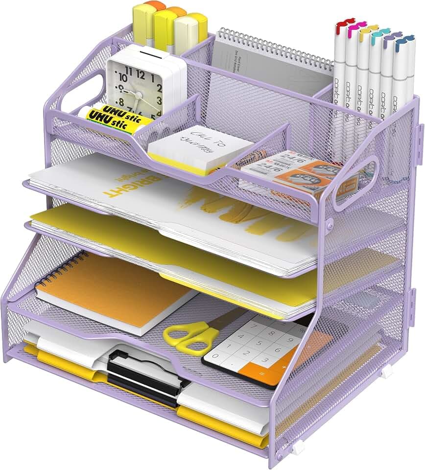 YINGHUA 5-Tier Mesh Desk Organizer, Letter Tray - Purple