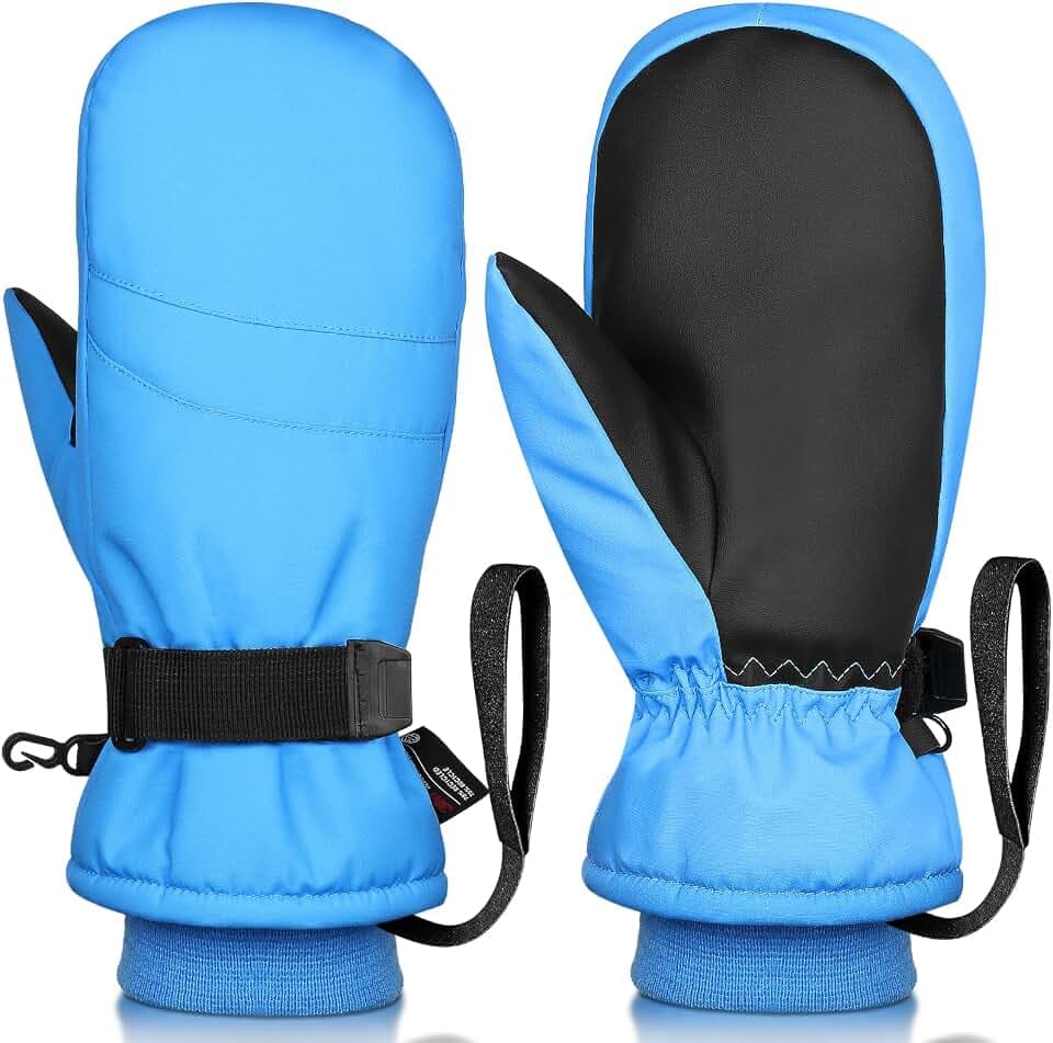 Skihandschuhe wasserdicht, Winddicht Touchscreen Winter Fausthandschuhe mit Verlierschutzband, kaltfestes Outdoor Zubehör für Eltern und Kinder mit Handgelenksriemen