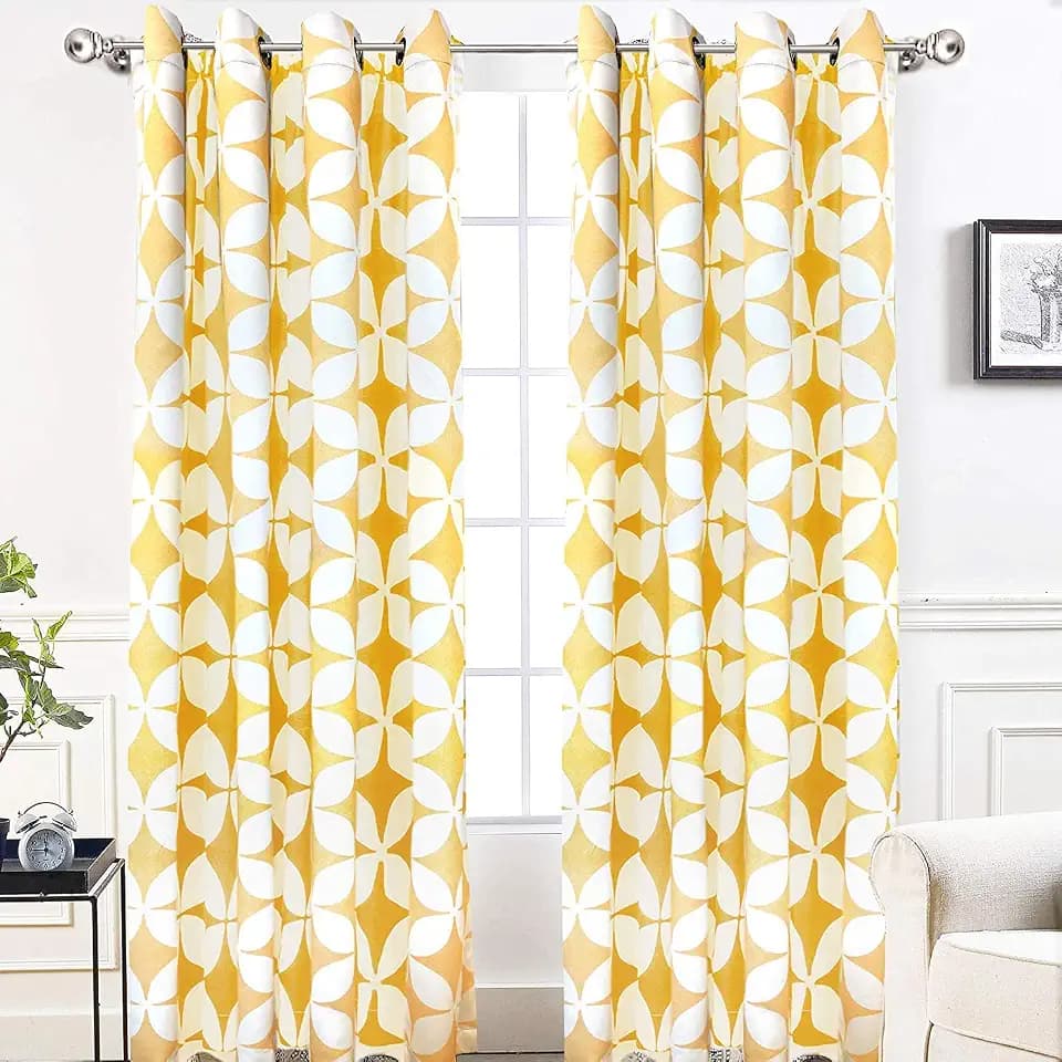 DriftAway Amelia Thermal Blackout Room Darkening Grommet Window Curtains Retro Geo Pattern Round Circle Star Print Set of 2 Panels Each 52 Inch by 84 Inch Yellow