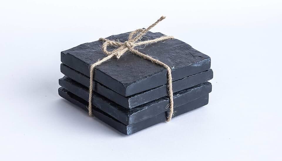 Mela Artisans Slate Coasters - Grey, Square Table Decor, Set of 4