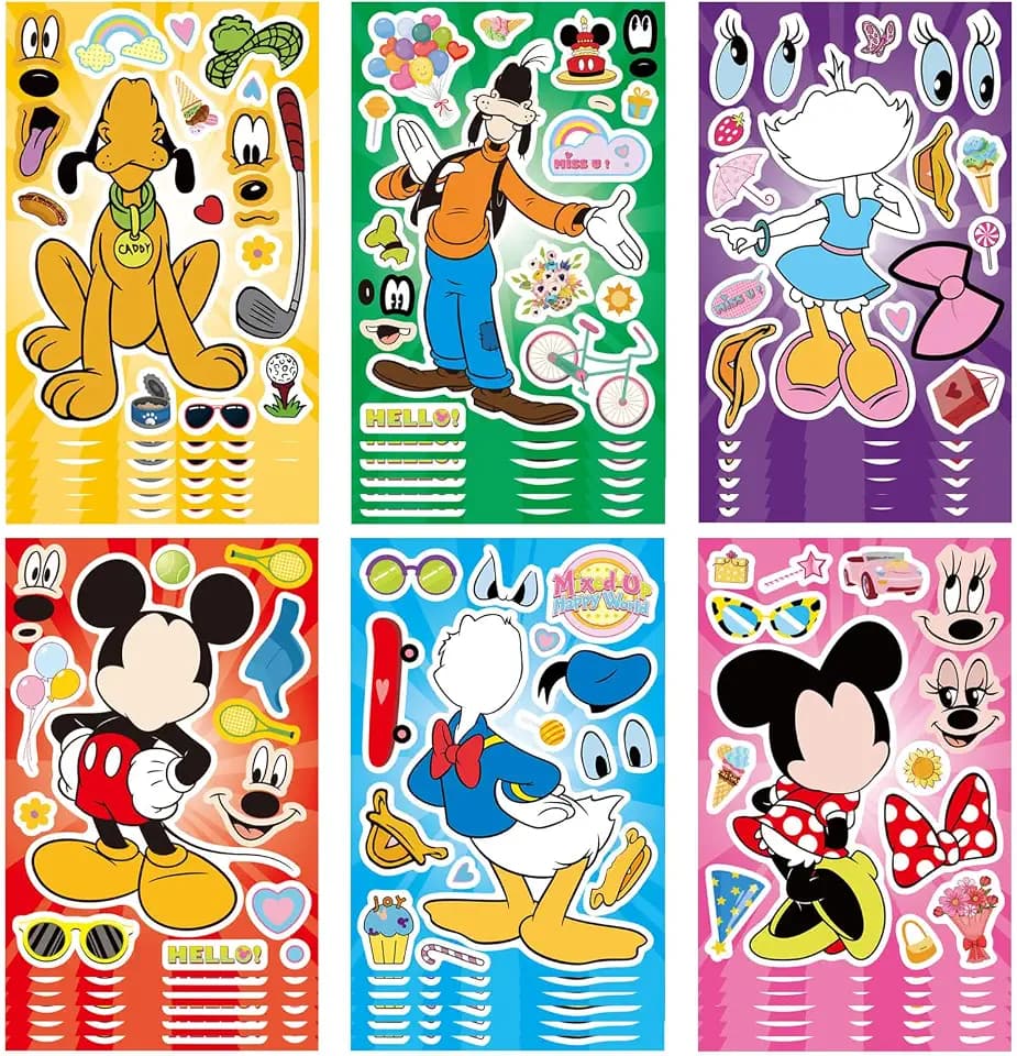 36PCS Mouse Make a Face Stickers, DIY Mouse Party Supplies Favors Make Your Own Stickers Mixed and Matched with Different Designs Characters for Birthday Gifts Class Reward Book Decor 13+