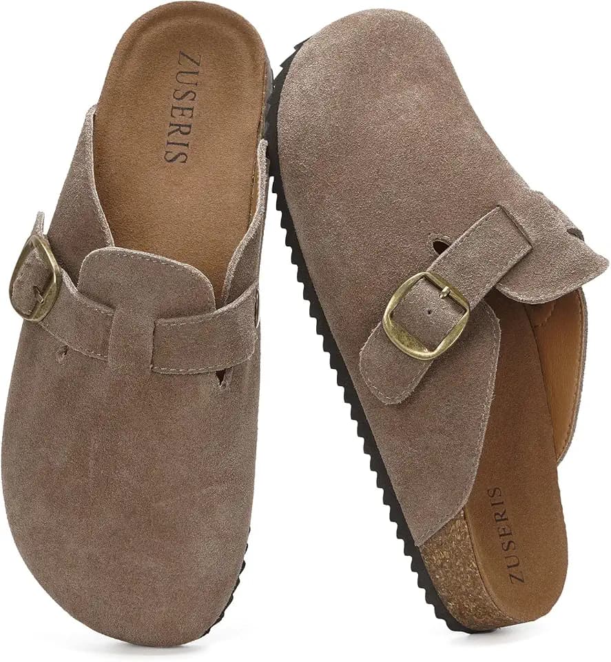 ZUSERIS Suede Clogs for Women Men Wide Width Leather Mules