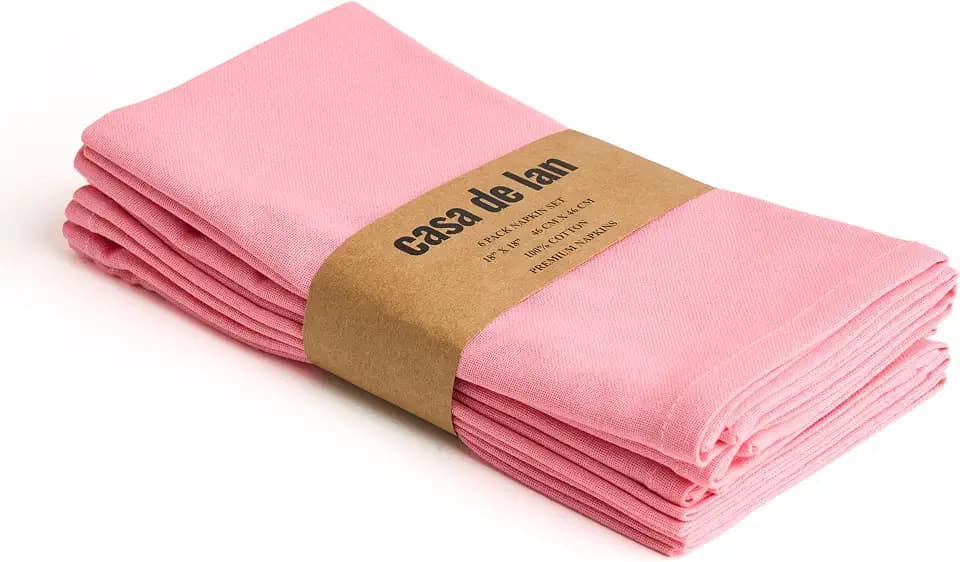 Cloth Napkins Set of 6 – Pink 18x18 Inch Cotton Dinner Napkins – Soft, Reusable, Washable, Durable & Absorbent Table Napkins – Wedding, Restaurant, Hotel, Event Party Napkins – Casa De Lan