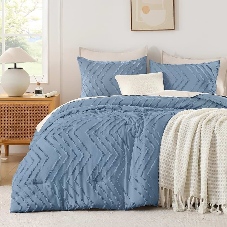 Andency Greyish Blue Oversized Super King Comforter Set 120x120 Extra Large