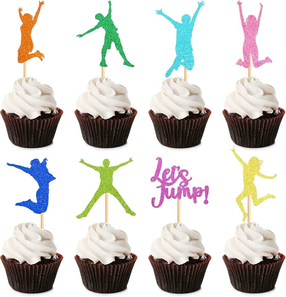 Blumomon 24 Stück Trampolin-Kuchenaufsätze, bunte Trampolin-Cupcake-Aufsätze, Aufsätze, Spring-Trampolin, Cupcake-Dekorationen für Spring-Thema, Geburtstagsparty, Gastgeschenke