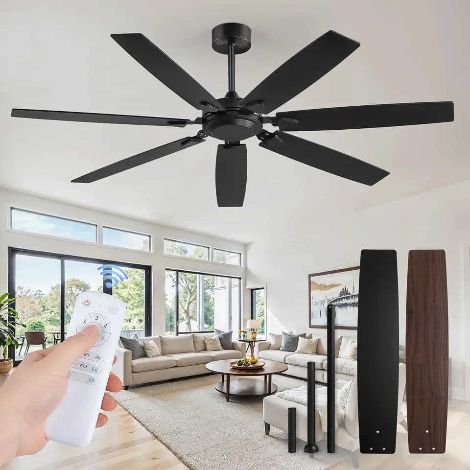 Fanbulous 62 Inch Ceiling Fan No Light, 6-Speed Quiet DC Motor with Remote