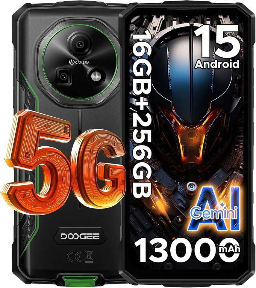 DOOGEE Fire 7 5G Android 15 Outdoor Handy Ohne Vertrag 13000mAh Dimensity 6300 256GB+16GB Outdoor Smartphone 64MP AI Kamera, 6.6" IPS Display, 3 Karten Dual 5G SIM/ IP68/ GPS/Fingerabdruck/NFC/OTG