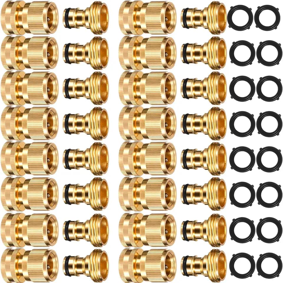 Therwen 16 Sets Garden Water Hose Quick Connector 3/4'', Brass Color