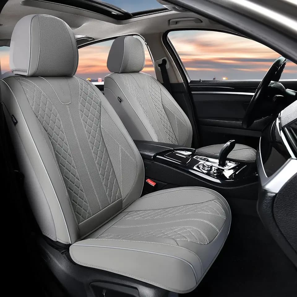 FLORICH Seat Covers, Car Seat Covers Front Seats Faux Leather Automotive Seat Covers Luxury Waterproof Car Seat Cover Protectors Universal Fit for Most Cars SUV Trucks, Gray