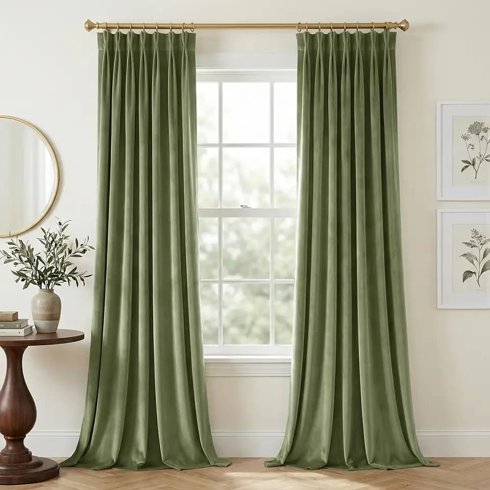 StangH Pinch Pleated Sage Green Velvet Curtains 96 Inches Long 2 Panels