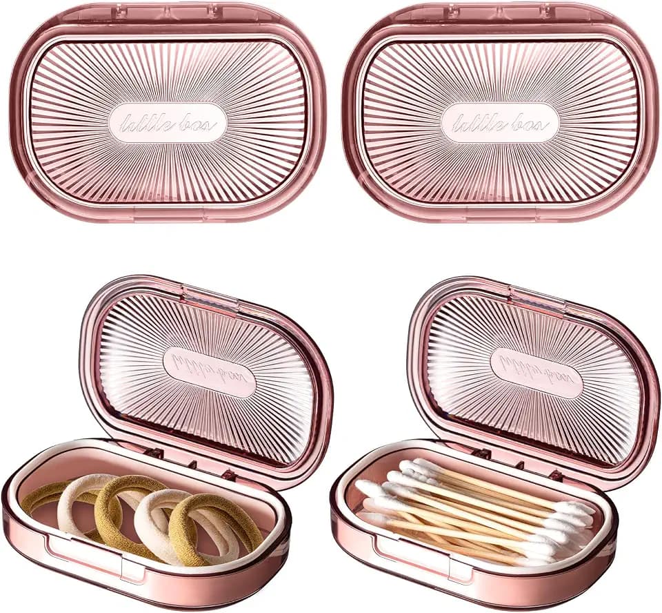 Kigley 4 Pcs Travel Swab Container with Lid,Pink, 3.9 X 2.76 Inch