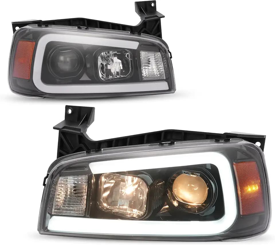 ALMULOO Headlight w/LED Tube Compatible with Charger Daytona Projector