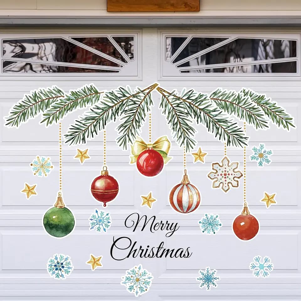 Whaline 45Pcs Merry Christmas Garage Magnets Decoration Xmas Ball Ornaments Snowflake Garage Door Decals Watercolor Magnetic Refrigerator Stickers for Winter Party Home Car