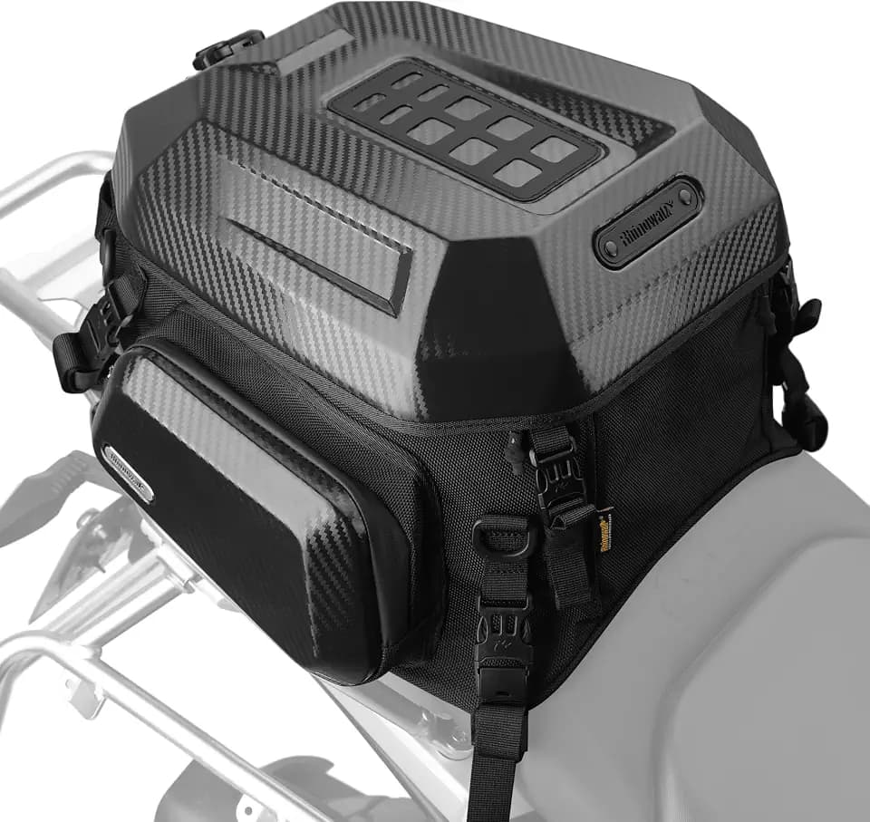 Rhinowalk Motorcycle Tail Bag, 23-35L Expandable Hard Shell Rear Seat Bag with Helmet Storage, Waterproof Motorcycle Tail Pack Luggage for Touring Travel