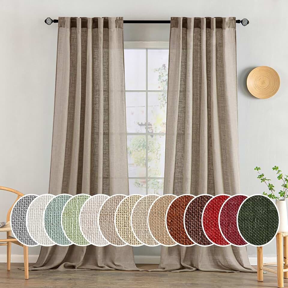 MIULEE Taupe Grey Linen Curtains 52x108 Inches Long 2 Panels for Bedroom