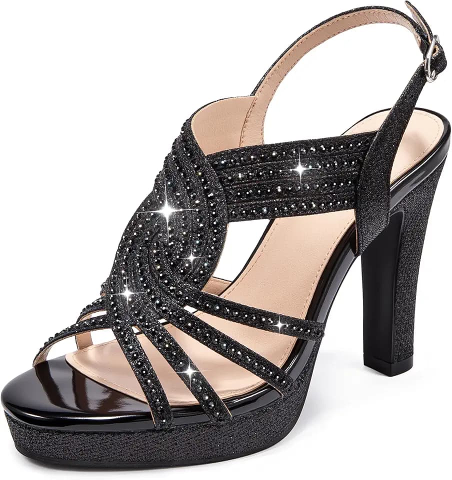 Platform Heels for Women Sandals Dressy Sparkly Rhinestone Chunky