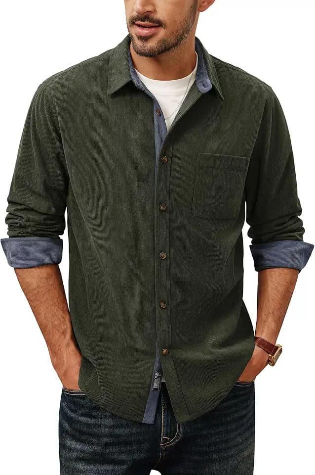 PJ PAUL JONES Hemd Herren Langarm Flanellhemd Regular Fit Cord Hemd