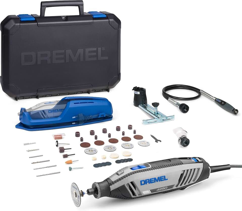 Dremel 4250 Rotationswerkzeug 175 W, Multifunktionswerkzeug-Set mit 3 Vorsatzgeräten und 45 Zubehören, 175-W-Motor mit Konstantelektronik, variable Drehzahl 5.000-35.000 1/min