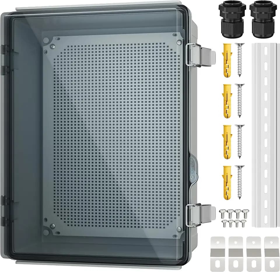 Joinfworld Electrical Box Weatherproof Plastic Junction Box 15.7x11.8x7.1 Outdoor WiFi Nema 4 Enclosure Clear Cover for Electric Connection Exterior Project