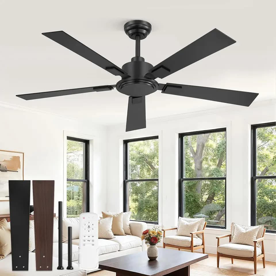 ZMISHIBO 52 Inch Ceiling Fan no Light, Black, High 3713 CFM Strong Airflow