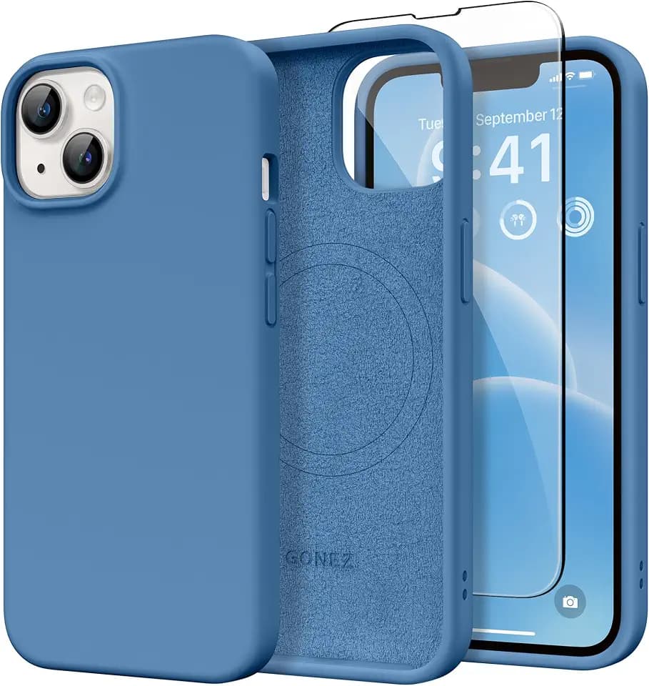 GONEZ Magnetic for iPhone 13/14 Case, Silicone Cover Lake Blue