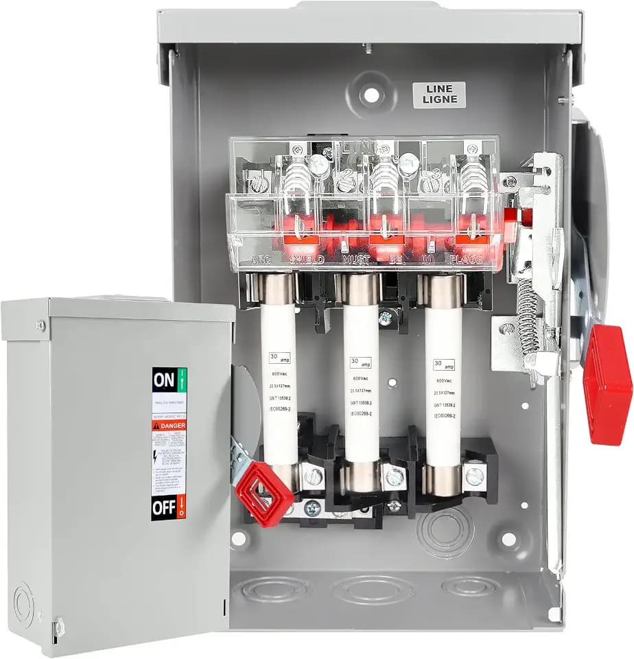 30 Amp Disconnect Switch, Fusible, 3 Pole 600 Volt, with Interlock Mechanism, Anti Corrosion and Rust Prevention, NEMA 3R Enclosure for Indoor&Outdoor, 10-Year Warrnaty, 30 Amp Disconnect Box