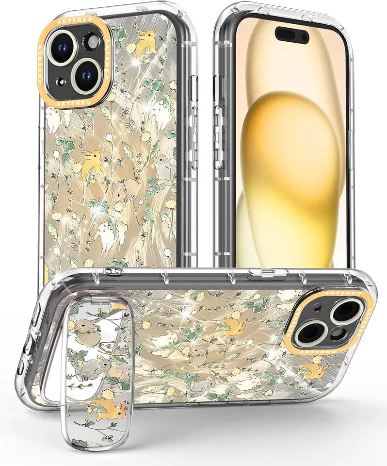 Super Shiny Cute Rabbit Flower Easter Phone Case: Mirror Bracket Bunny Floral Design Compatible with iPhone 11, Suitable for Girls and Women (11)