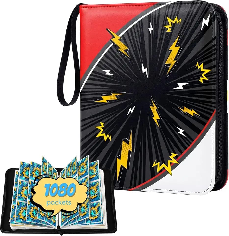 1080 Pockets Card Binder – Premium 9 Pocket Trading Card Album with 60 Double-Sided Sheets | 3-Ring Zipper Collection Book | Waterproof Card Holder with Wrist Strap (2)