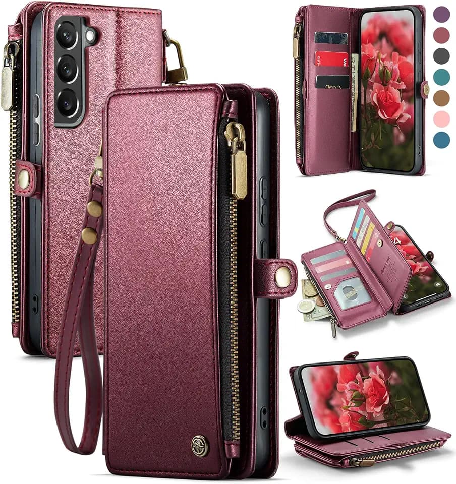 Defencase for Samsung Galaxy S22+/Plus Wallet Case with Card Holder, W-Red