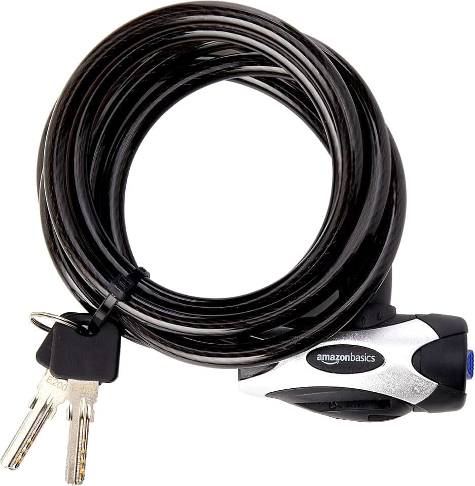 Amazon Basics Verstellbarer Fahrraddiebstahlschutz mit Kabel und 72", Tastenfeld, 1 Stück, Schwarz