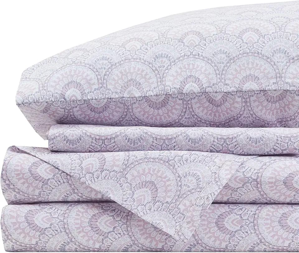 Comfort Spaces 100% Cotton Percale Sheets Queen Size 4 Pcs, Tabitha Purple