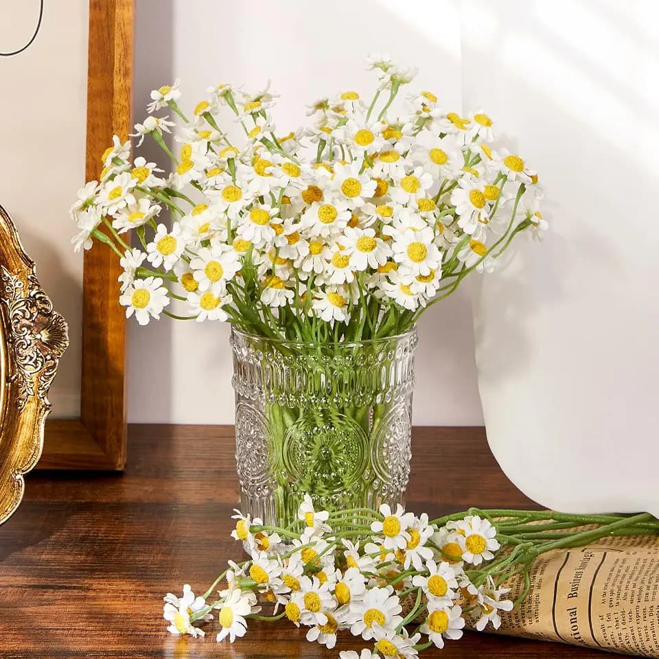Serwalin 12pcs White Daisy Flowers Fake Daisies for Vase Centerpiece Table