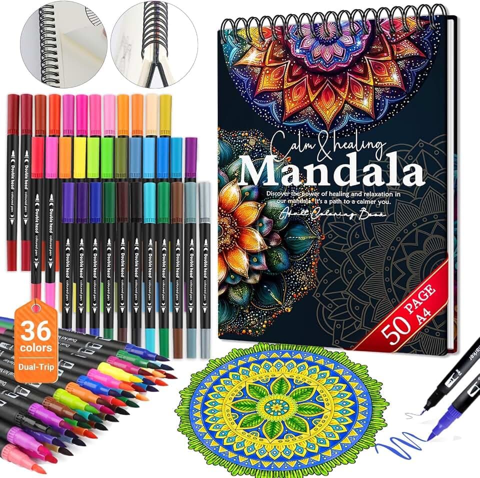Apolyone Mandala Coloring Book for Adults with 36 Markers Set