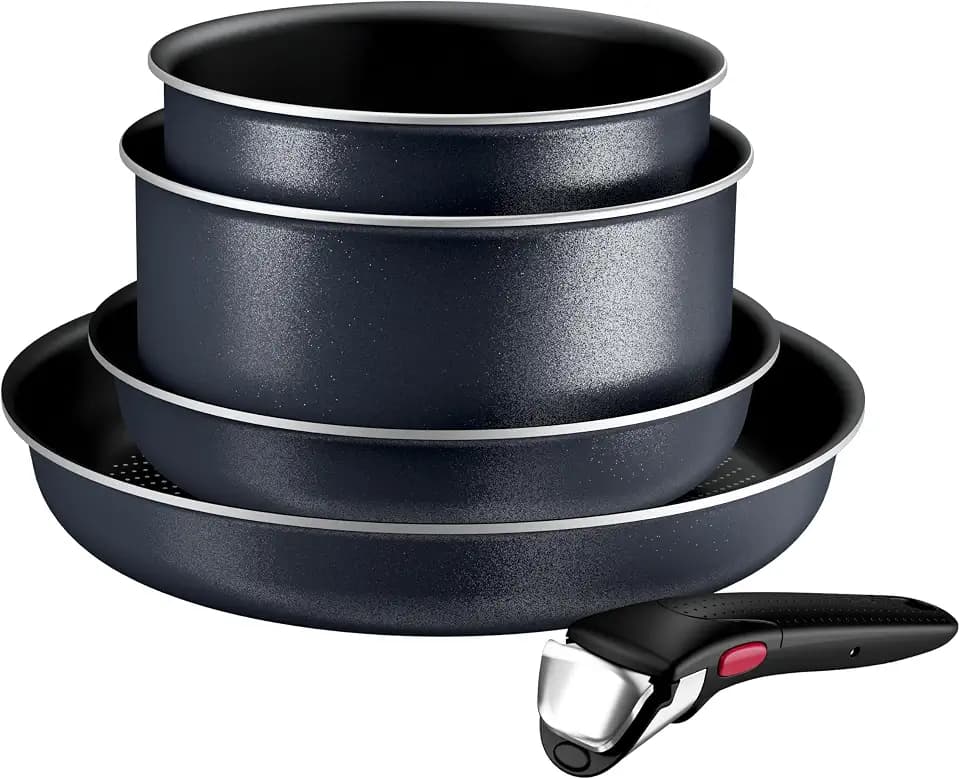 Tefal Ingenio Enjoy Pfannen-Set, 2-teilig, 22/28 cm + 2 Stielkasserolle 18/20 cm + abnehmbarer Griff, induktionsgeeignet, antihaftbeschichtet, Titanbeschichtung, Thermo-Signal, ofengeeignet