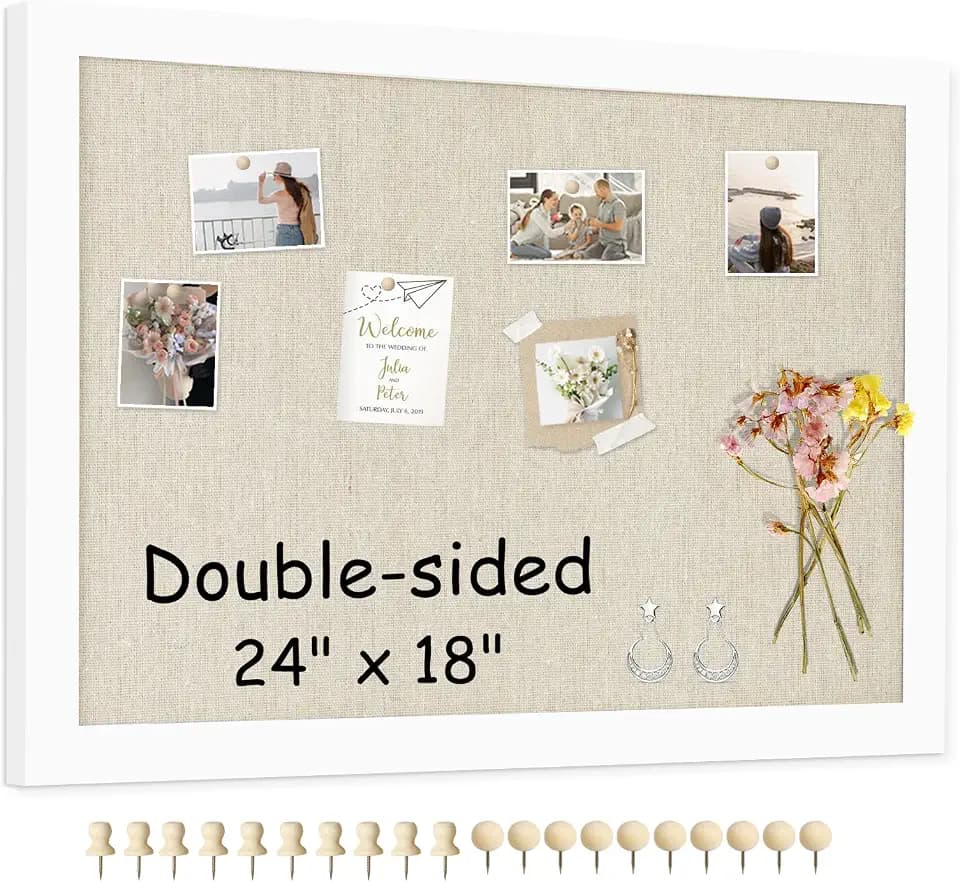 Double-Sided Wood Framed Cork Board with Linen, 24" x 18"