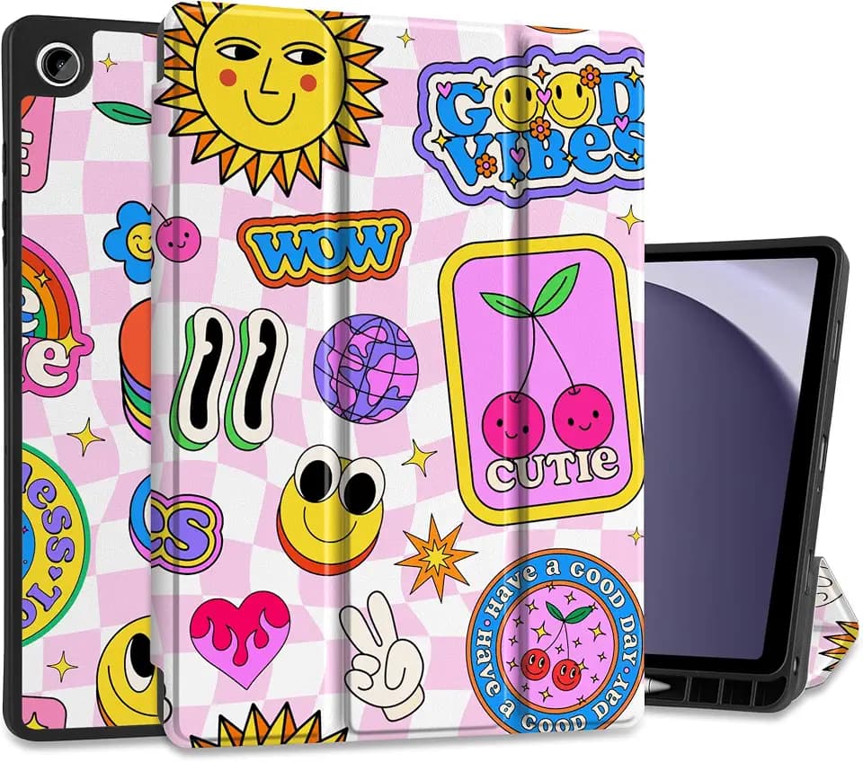 MEEgoodo Case for Samsung Galaxy Tab A11 Plus 2026/A9 Plus 11 inch 2024, A11+ Smart Tablet Cases with Trifold Stand+Soft TPU Back Shell+Smart Auto Wake/Sleep,Pattern Stickers