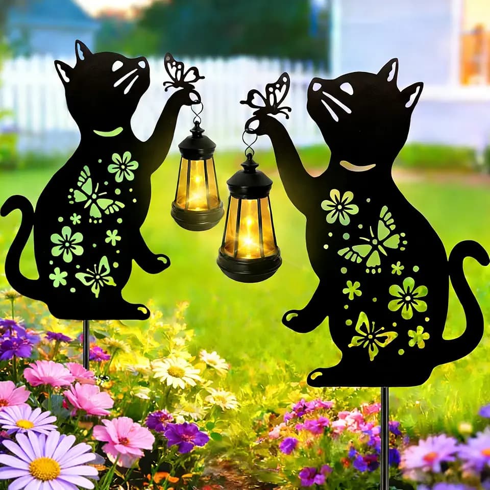 Cat Solar Lights Outdoor, Black Cat Hanging Lantern Waterproof Garden Decor