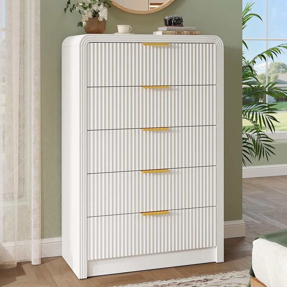 Decofy Fluted 5 Drawers Dresser, 48" Tall Chest of Drawers for Bedroom