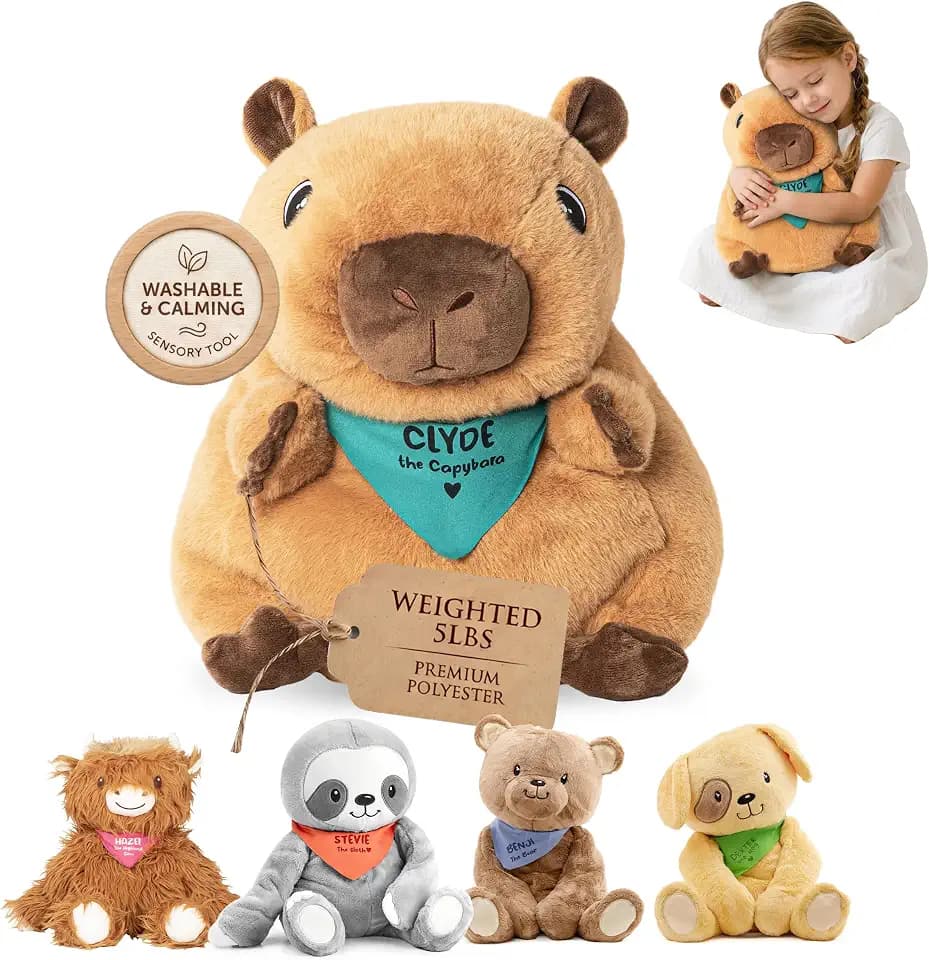 Lilly's Love Weighted Stuffed Animals for Adults & Kids — 5lb Calming Capybara Plush for Anxiety, ADHD & Sensory | Machine Washable Weighted Stuffed Animal w/Removable Insert | Clyde The Capybara