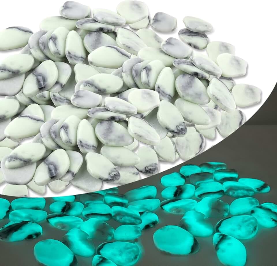 Avalution Glow in the Dark Glass Pebbles, 4.5 lb, Blue-Green Glow