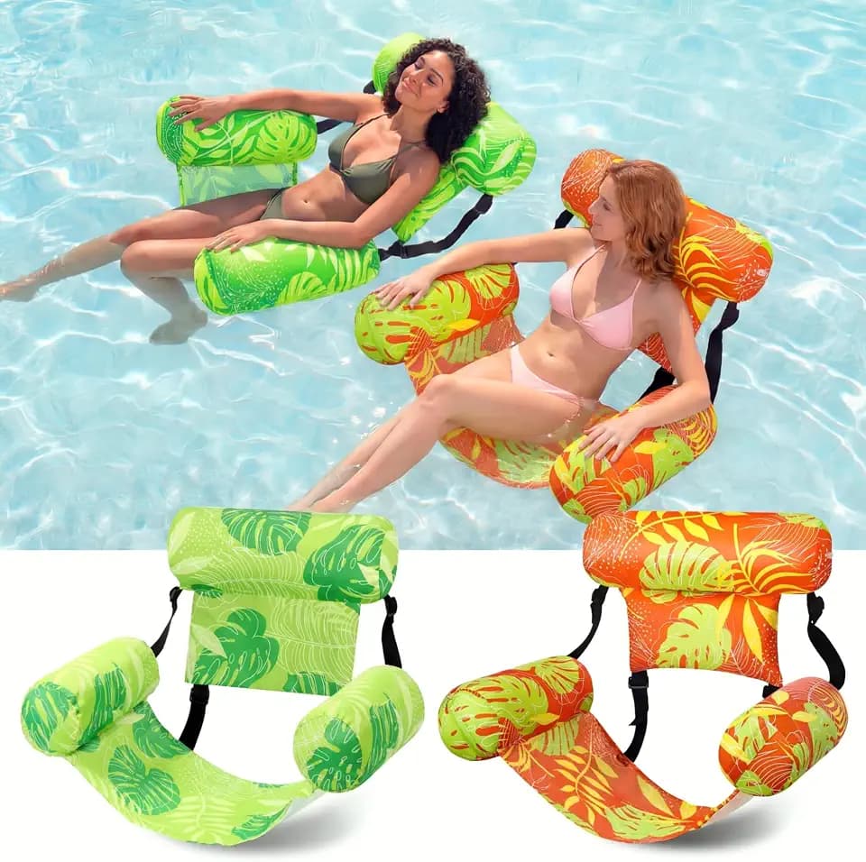Blueweenly 2 Pack Pool Float Lounge Chair, Tropical, Green, Orange