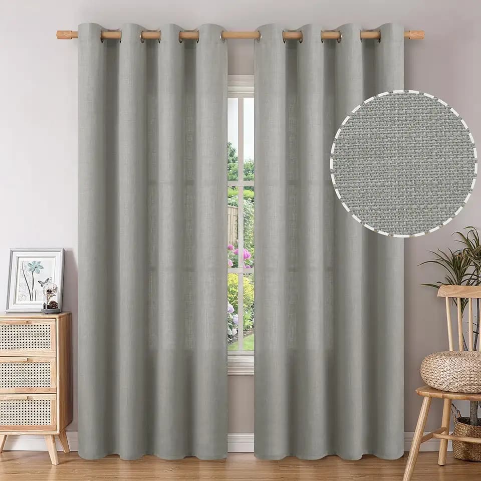 BGment Faux Linen Curtains 90 Inches Long Set of 2 Panel, Grey