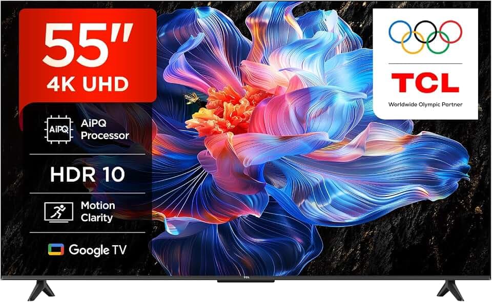 TCL 55V6C 55 Zoll Direct LED TV, 4K HDR Fernseher, Smart TV mithilfe von Google TV (Dolby Audio, Motion Clarity, Kompatibel mit Google Assistant & Alexa)