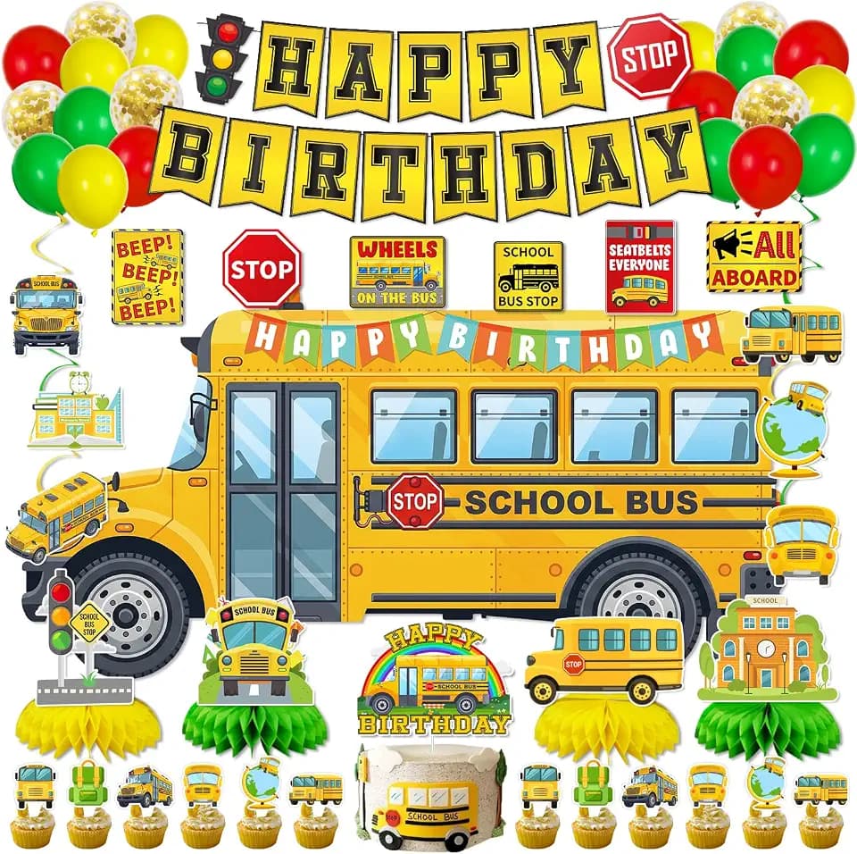 KOTLMIGHT School Bus Birthday Decorations, School Bus Birthday Party Decor