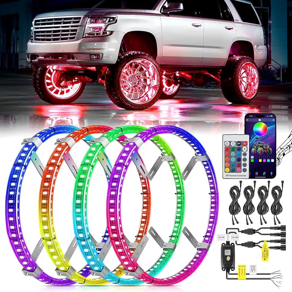 Nilight 4PCS 17.5inch Double Row LED Wheel Ring Light RGB with APP & Remote