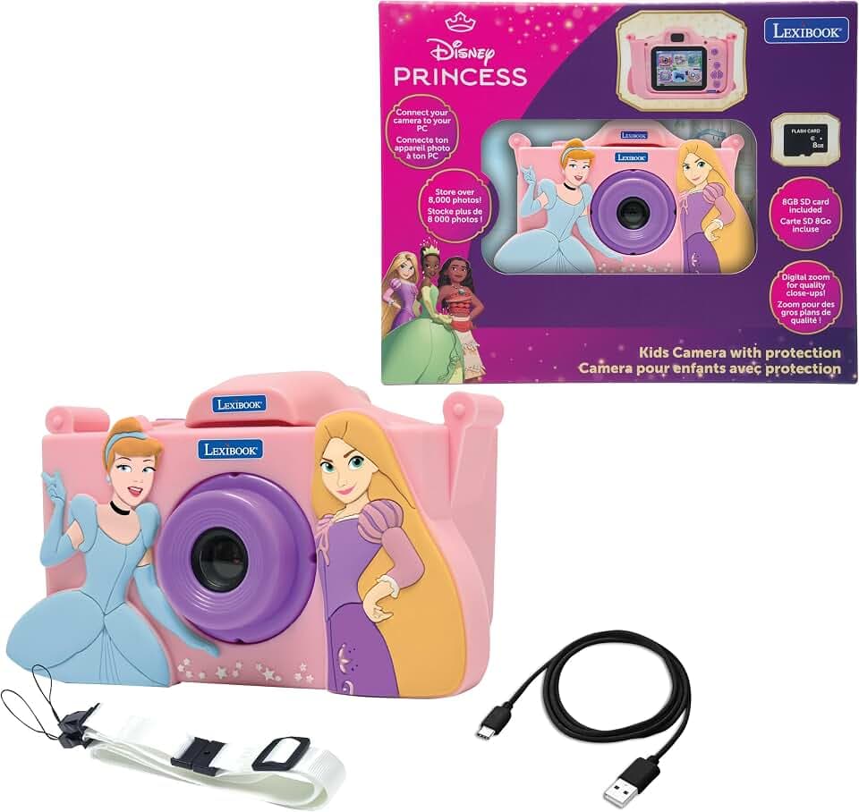 Lexibook, Disney Prinzessin, Kinderkamera mit Schutzhülle, DJ078DP