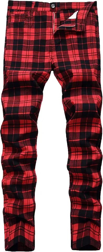 NOVOCCT Plaid Pants for Men Slim Fit Stretch Business Casual Chinos