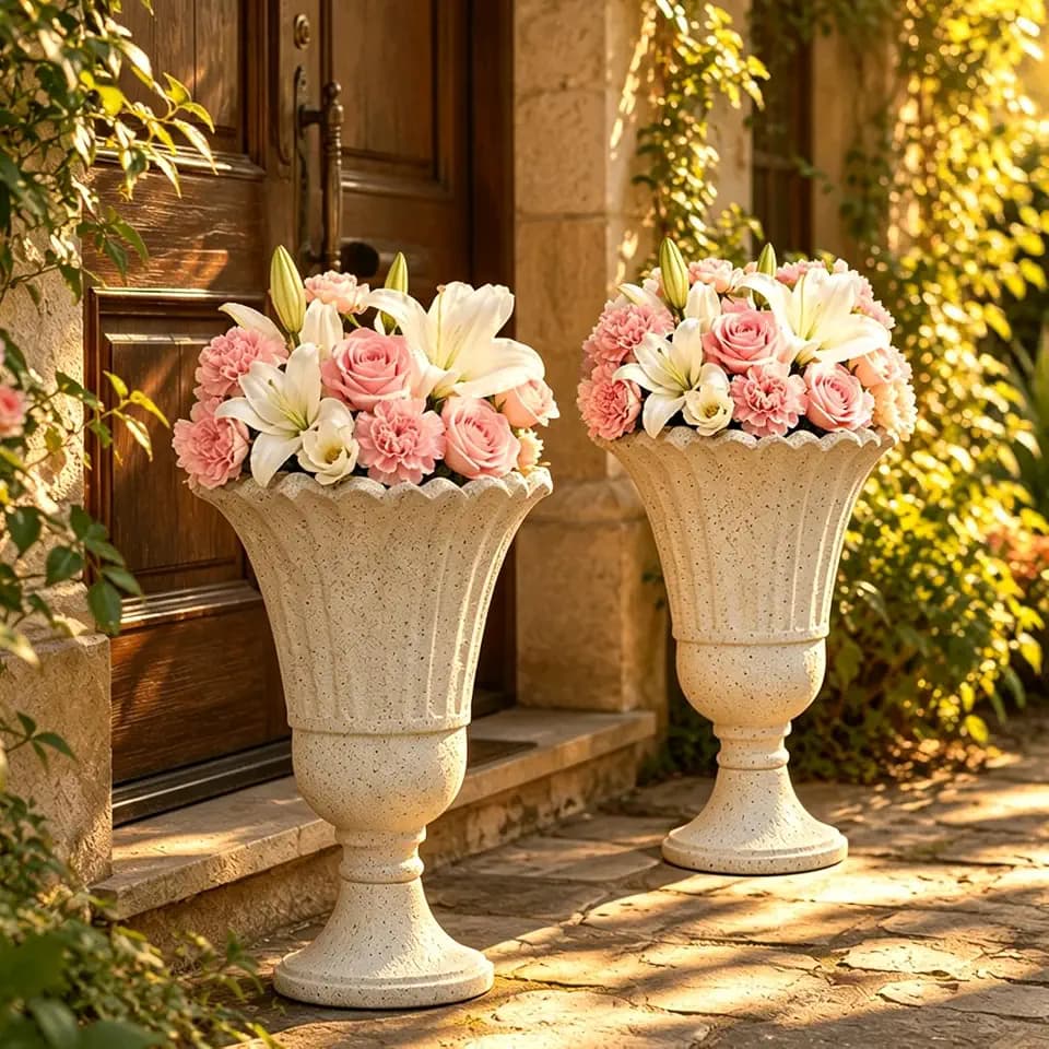 NicBex 24" Tall Urn Planters for Outdoor Plants Set of 2 - Beige Petal